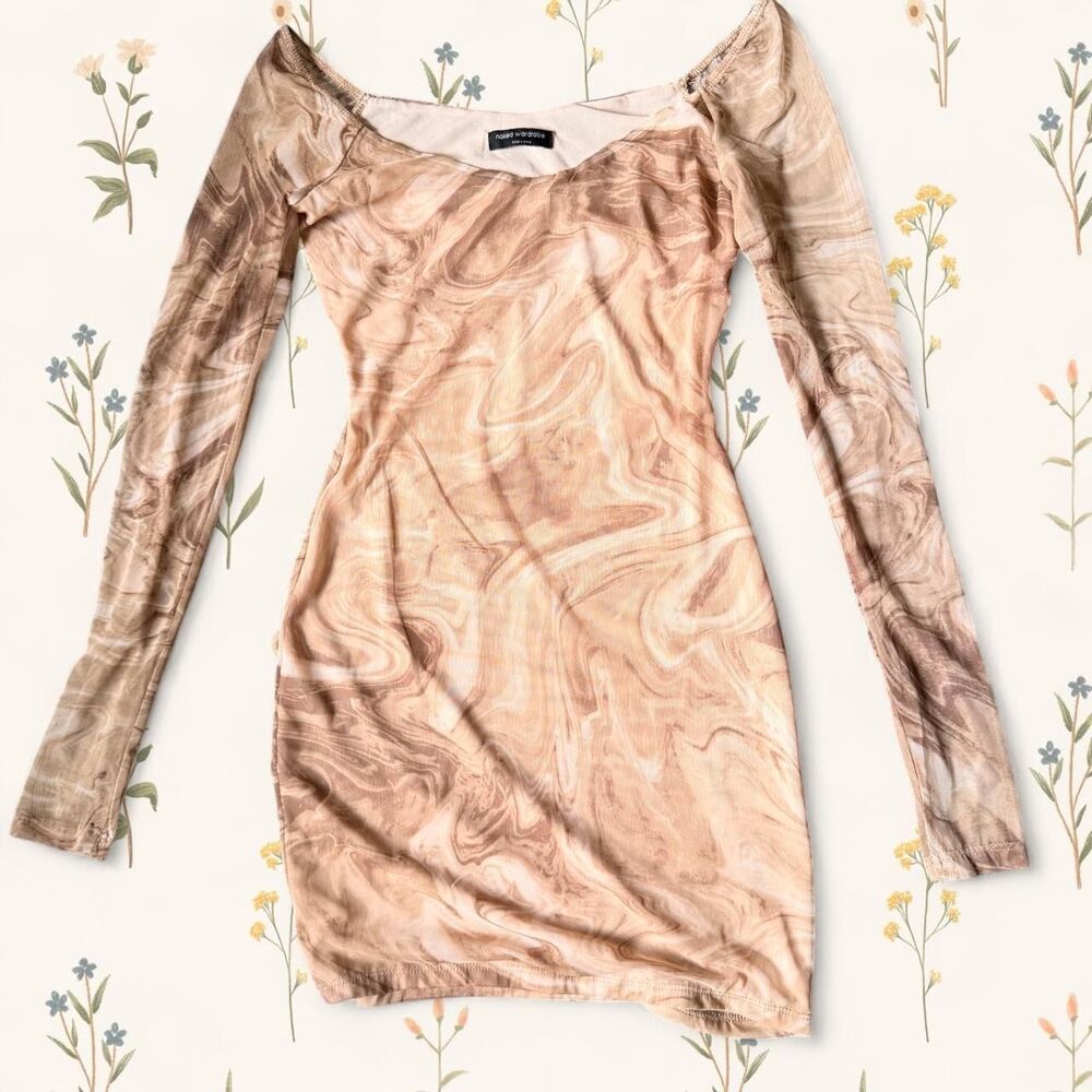 Naked Wardrobe Marble Print Mesh Bodycon Mini Dress - Small